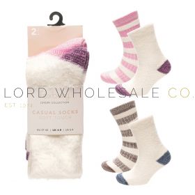 Ladies 2pk Soft Touch Space Dyed Yarn Faux Socks by Foxbury 4 x 2 Pair Pack