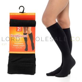 Ladies Black 2pk Fleece Lined Thermal Knee High Socks by Heatguard 12 x 2 Pair Pack