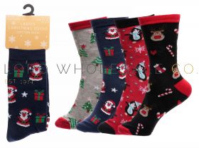 "Wholesale ladies Christmas socks in festive colours and patterns"