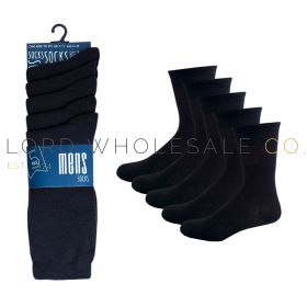 06-SK675-Wholesale Men's 5pk Plain Black Socks 6 x 5 Pair Pack