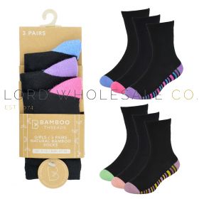 CLEARANCE Older Girls 3pk Striped Heel & Toe Bamboo Socks by Bamboo Threads 12 x 3 Pair Pack