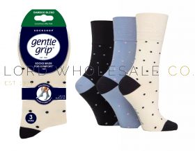 SOLRM43G3 Ladies SockShop Bamboo Gentle Grip spot socks 3 pair pack in cream, blue and navy