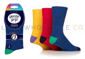 Men's Colour Burst Colour Hybrid Blue/Red/Yellow Gentle Grip Socks by Sock Shop 3 Pair Pack