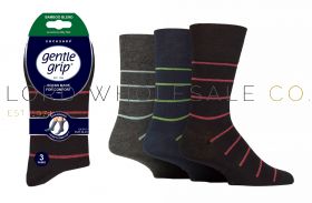 SOMRM15H3 Men's bamboo two tone stripe Gentle Grip socks by Sock Shop in assorted colours, 3 pair pack