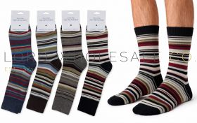 Men's 1pk Stripe Super Soft Wool Blend Knitted Socks by Foxes & Frogs 12 Pairs