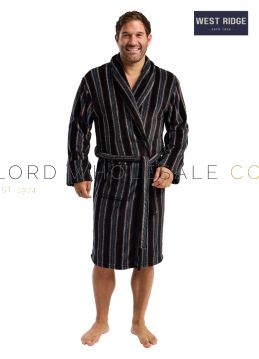 Men's Soft Feel Striped Farsley Cosy & Warm Fleece Shawl Collar Robe by West Ridge