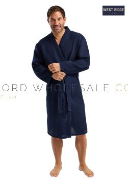 Men's Navy 100% Light Cotton Helmsley Classic Waffle Robe by West Ridge