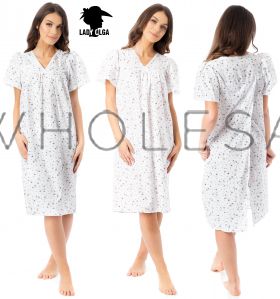 Size UK 8-30 Lady Olga Women Incontinence Open Back Poly Cotton Floral Nightdress Sleepwear 