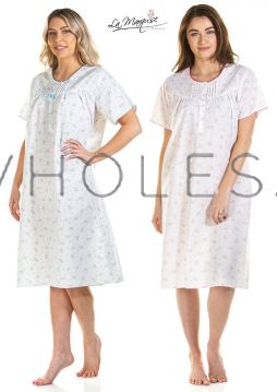 Ladies Spring Blossom Poly Cotton Short Sleeve Nightdress by La Marquise 6 Pieces