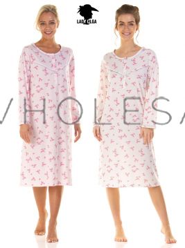 Blossom Ladies Floral Jersey Long Sleeved Nightdresses by Lady Olga