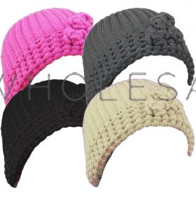 Ladies Cable Knit Hats With Flower Diamantes by Flagstaff 12 pieces