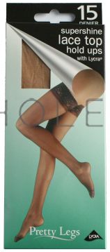 Pretty Legs Super Shine Lace Top Hold Ups with Lycra MEDIUM