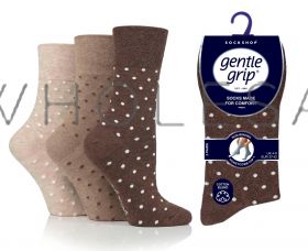 Ladies Brown/Neutral Digital Dots Gentle Grip Socks by Sock Shop 3 Pair Pack