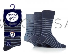 Mens Varied Stripe Navy/Denim Gentle Grip Socks by Sock Shop