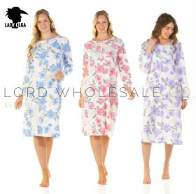 Roses Floral Jersey Long Sleeve Nightdress by Lady Olga
