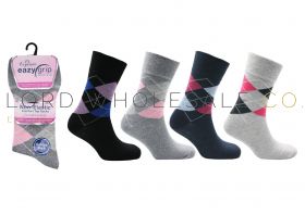 Ladies 3PK Non-Elastic Cotton Rich Argyle Socks by Eazy Grip Exquisite