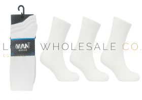 Men's White 3 Pair Pack Cotton Rich Socks by MAN 1 dozen
