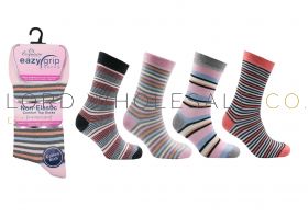 Ladies Cotton Rich Non-Elastic Stripe Socks 3 Pair Pack by Exquisite