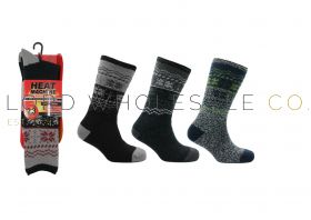 Men's Fur Lined Thermal Fairisle Slipper Socks by Heat Machine 12 Pairs