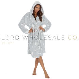 Ladies Hooded Heart Glue Print Robe With Pockets by Forever Dreaming 6 Pieces