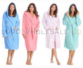 Ladies 100% Cotton Hooded Towelling Gown 8 Pieces