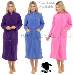 Ladies Daisy Button Through Fleece Dressing Gowns by Lady Olga