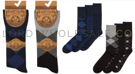 Mens 3pk Bamboo Comfort Fit Argyle Socks by Pandastick 12 x 3 Pair Packs