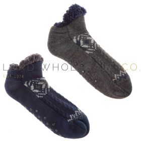 Men's Sherpa Lined Low Cut Lounge Socks With Grippers 6 Pairs by Pierre Roche