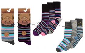 Ladies Bamboo Comfort Stripe Socks by Pandastick 12 x 3 Pair Packs