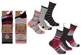 Ladies Bamboo Stripe Design Socks by Pandastick 12 x 3 Pair Packs