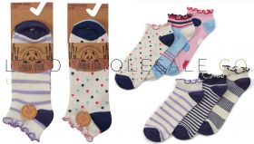 Ladies 3pk Bamboo Stripe/Spot Frill Trainer Socks by Pandastick 12 x 3 Pair Packs