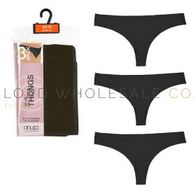 Ladies 3pk Black No VLP Thongs by Anucci 6 x 3 Pair Pack