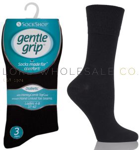 DIABETIC Ladies Black Gentle Grip Socks by Sock Shop