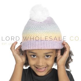 08-GL1022-Girls Multi Coloured Beanie Hat With Pom Pom by Bertie & Bo 12 Pieces