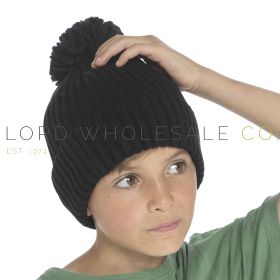 Kids Ribbed Beanie Hat With Pom Pom by Bertie & Bo 12 Pieces 