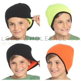 Kids Neon Reversible Beanie Hat by Bertie & Bo 12 Pieces