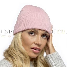 Ladies Pink Plain Knit Hat With Turn Up by Foxbury 12 Pieces