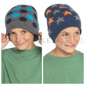 Boys Spot and Star Beanie Hats by Bertie & Bo 12 Pieces