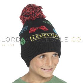 08-GL1068-Kids Gaming Print Jacquard Hat With Pom Pom by Bertie & Bo 12 Pieces