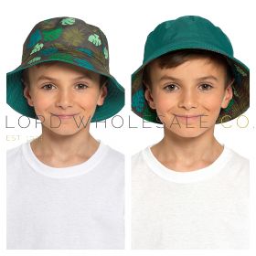 08-GL1105-Boys Leaf Printed Reversible Bucket Hat by Bertie & Bo 6 Pieces