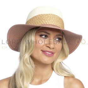 Ladies Cream & Pink Trilby Straw Hat by Foxbury 6 Pieces