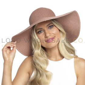 Ladies Dusky Pink Wide Brim Straw Sun Hat by Foxbury 6 Pieces