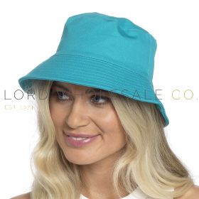 08-GL1131-Ladies Plain Aqua Cotton Bucket Hat by Foxbury 12 Pieces