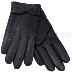 Ladies Black Leather Gloves With Bow by Foxbury 12 Pieces