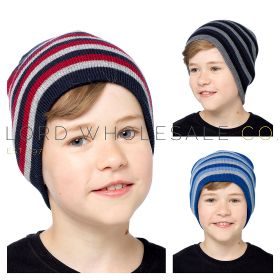 Childrens Striped Beanie Hat 12 Pieces