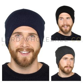 Men's Plain Thermal Beanie Hat 12 Pieces