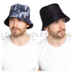 Men's Grey Camo Print Reversible Bucket Hat by Tom Franks 6 Pieces