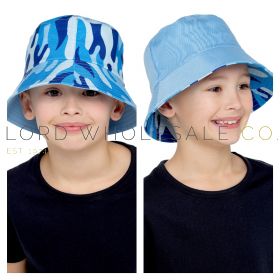 Boys Blue Camo Print Reversible Bucket Hat by Bertie & Bo 6 Pieces