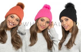 Ladies Assorted Cable Pom Pom Hat by Foxbury 12 Pieces