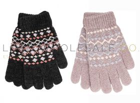 Ladies Assorted Fairisle Design Chenille Gloves by Foxbury 12 Pieces